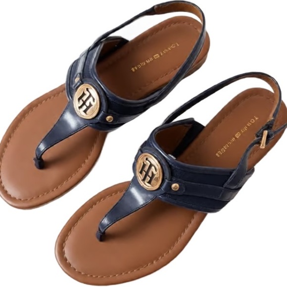 Tommy Hilfiger Shoes - Tommy Hilfiger Navy and Brown Sandals with gold detailings, adjustable strap
